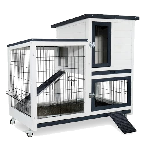 2-Story Indoor Outdoor Rabbit Hutch with Urine Guards & Dual Trays