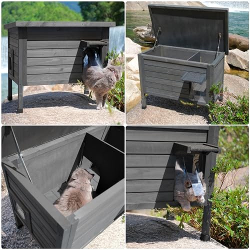 FunXplore Outdoor Insulated Cat House Feral Cat Enclosure Cat Shelter Weatherproof for Winter with All-Round Foam Escape Door